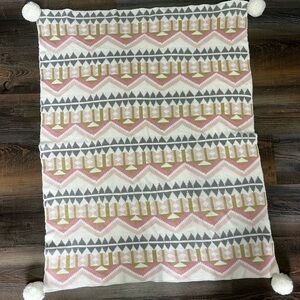 Emily‎ & Meritt Pottery Barn Kids Baby Blanket *40”x 30” Pom Poms Pastels Gold